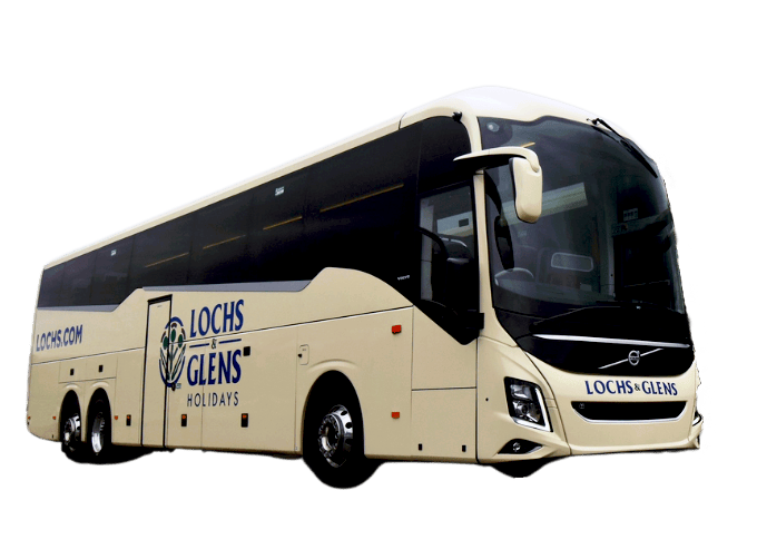 Lochs and Glens coach with company branding on a white background